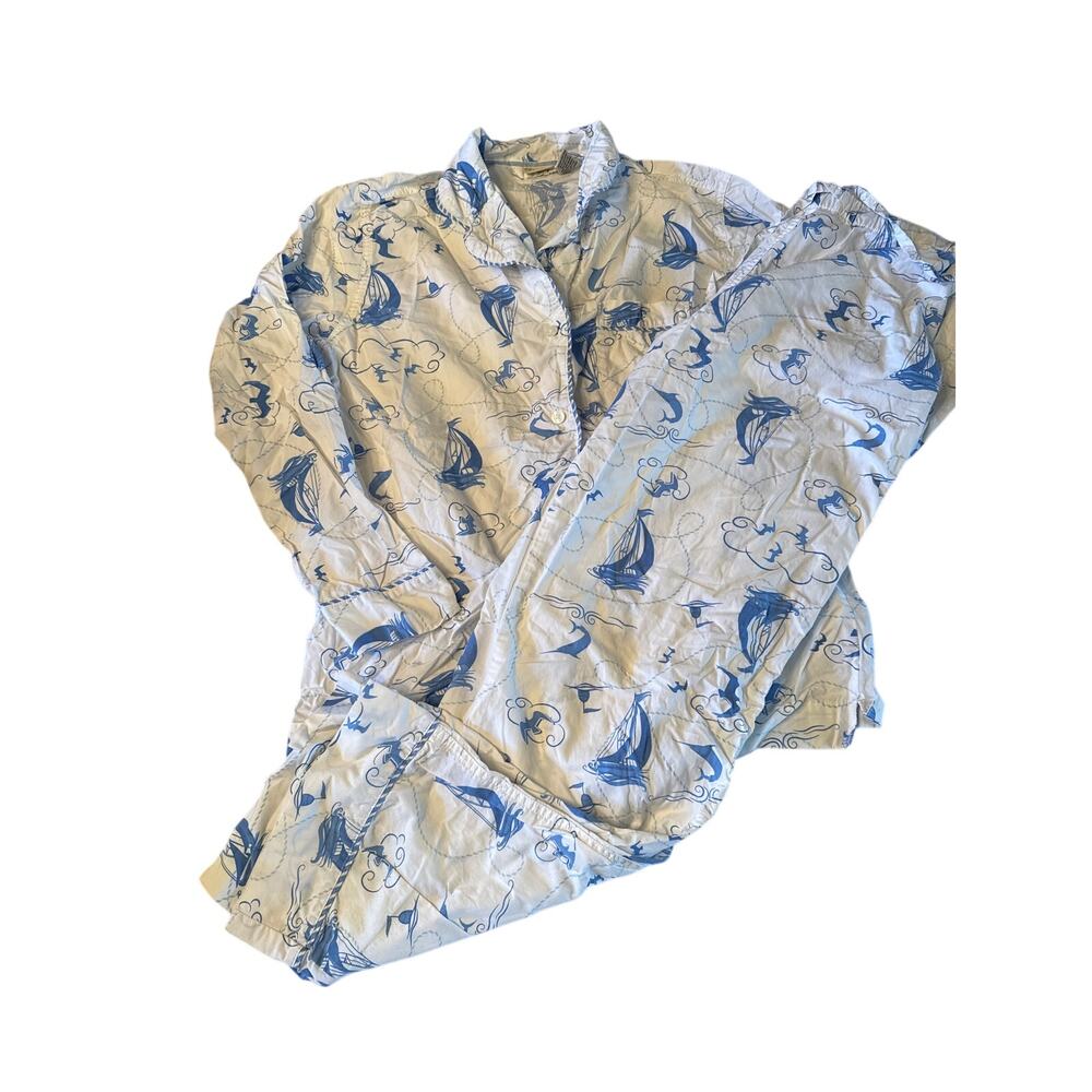 LL BEAN - vintage nautical toile print pajama set - MEDIUM- M